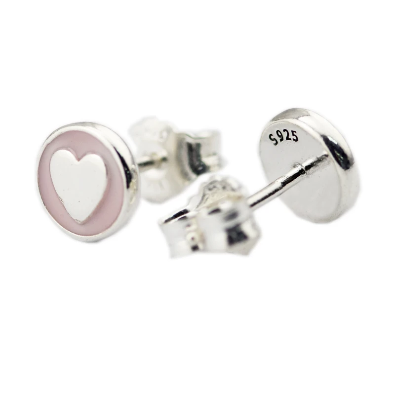 

100% Sterling-Silver-Jewelry Sweet Statements Stud Earring with Pale Pink Enamel 100% 925 Silver Jewelry for Women Free Shipping
