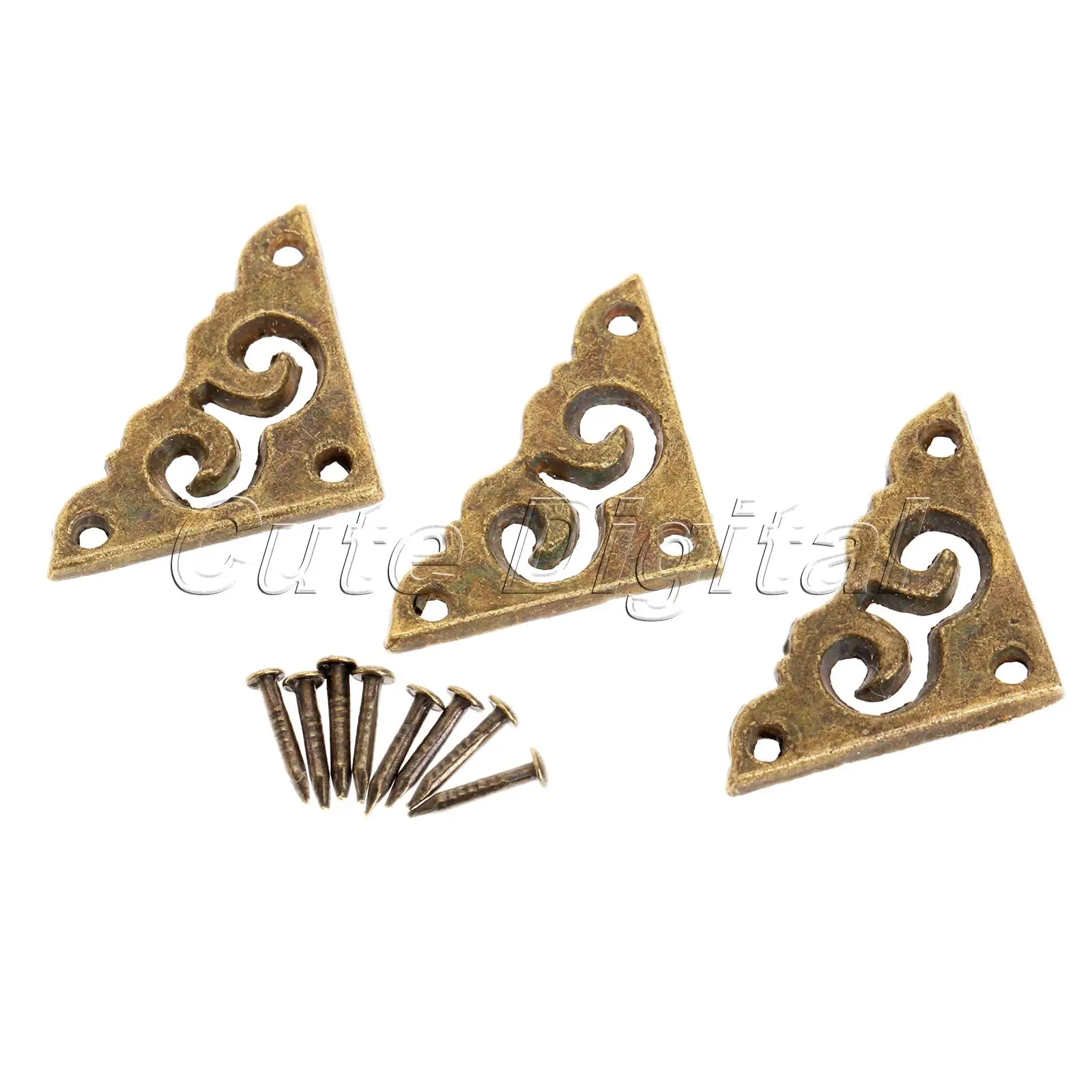 12pcs Zinc Alloy Angle Bracket Jewelry Wood Gift Case Box Scrapbook Album Corner Protector Decor Jewelry Box Hardware w/Srews