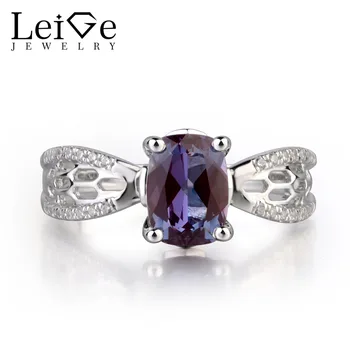 

Leige Jewelry Lab Alexandrite Color Changed Gemstone Cushion Cut Prong Setting Wedding Rings June Birthstone 925 Sterling Silver