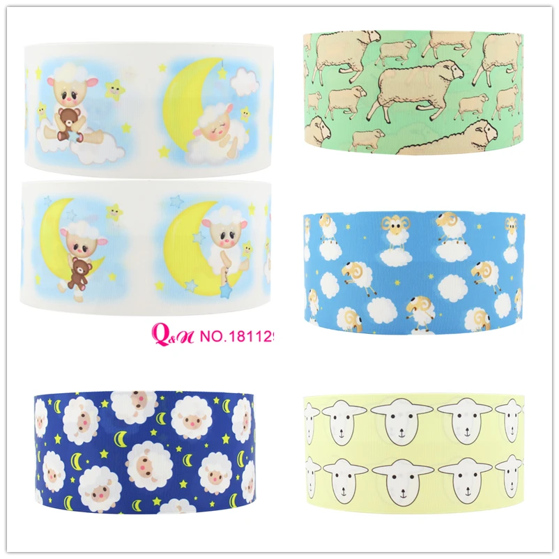

Q&N ribbon sheep printed cartoon grosgrain ribbon 22mm 38mm 75mm 10yards DIY bows gift wrap decorative ribbons accessories