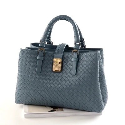 Новинка, модная дизайнерская женская сумка из натуральной кожи, импортная плетеная сумка на плечо из воловьей кожи ручной работы, Большая вместительная римская сумка - Цвет: haze blue