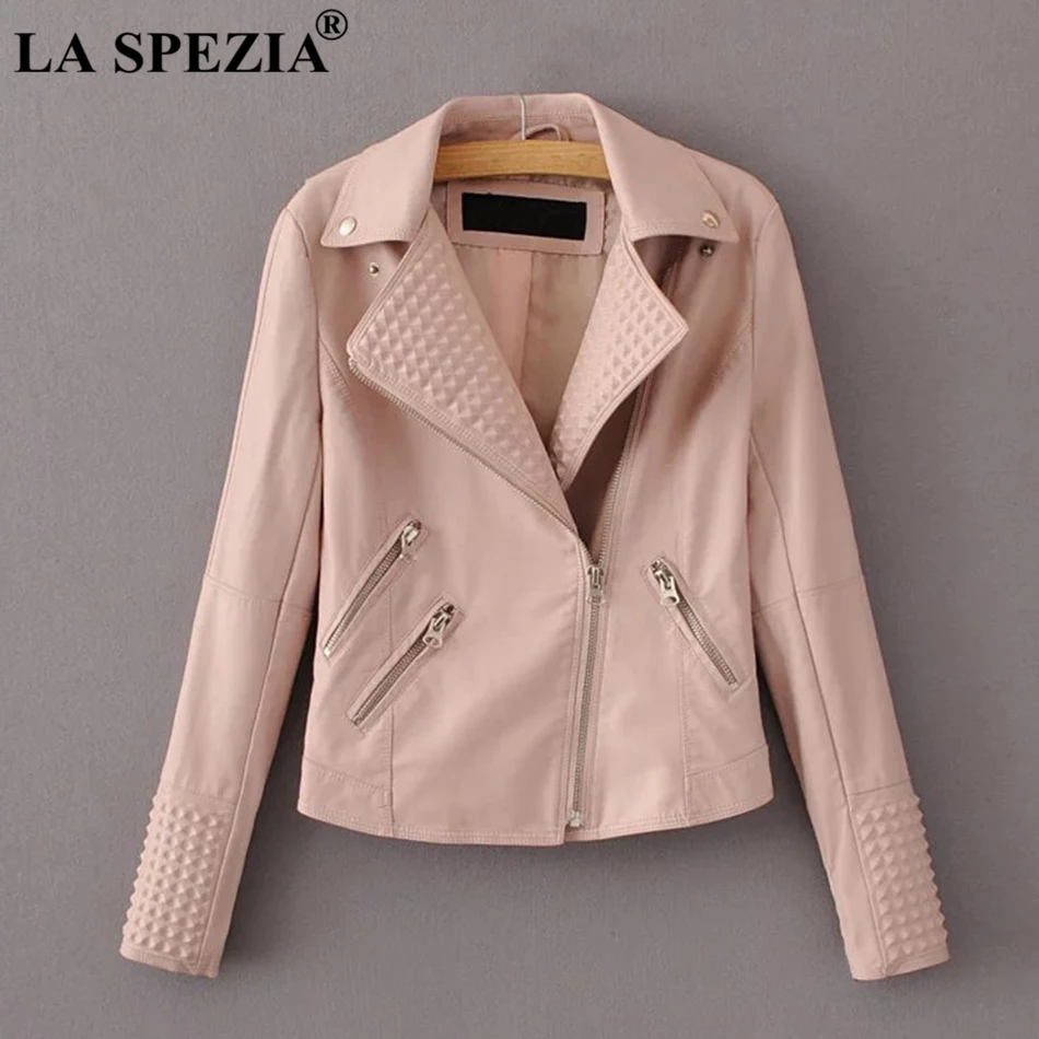 LA SPEZIA Red Jacket Women Biker Motorcycle Coats Leather Female Punk Rock Cuff Zipper Pocket Asymmetrical Autumn Jacket 2019