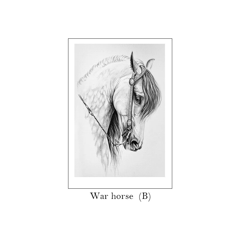 Nody стиль Холст Картина лошадь плакаты и репродукции, настенное искусство картины для гостиной современный белый черный домашний декор ZY056 - Цвет: War horse (B)