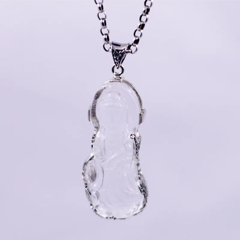  S925 bijoux en argent cristal naturel pendentif Lotus violet