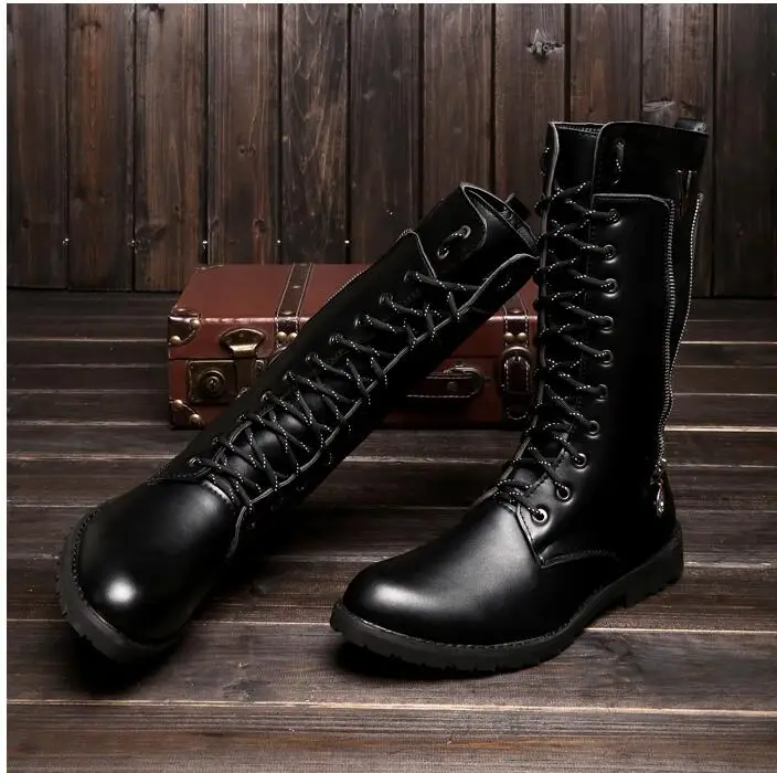 Мужские черные кожаные военные ботинки; Мужская обувь в стиле ретро; армейские ботинки с ремешком и пряжкой в стиле панк; Ботинки Martin в байкерском стиле