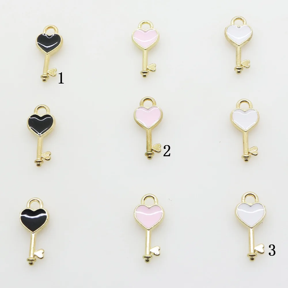 New Fashion 10pcs/lot Three Colors Metal Aolly Heart Key Pendant