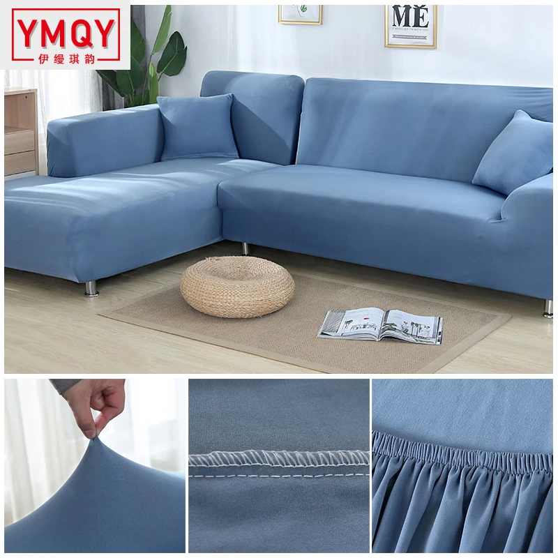 Одноцветный диван-чехол, эластичные диванные чехлы для гостиной, диванные чехлы, секционный угловой l-образный Диванный чехол H - Цвет: blue