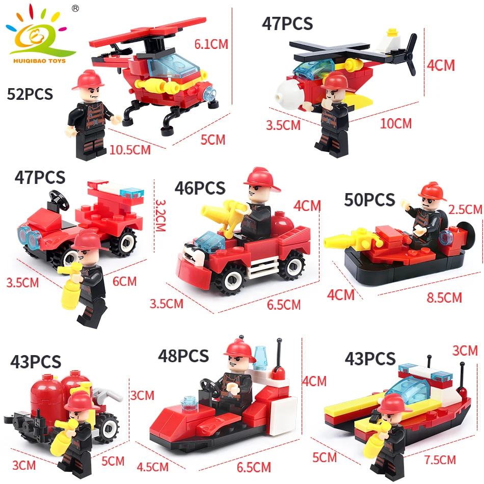 376pcs 8in1 Fire fighting Building model kit Legoings city truck Firefighter Helicopter Educational Bricks children Toys
