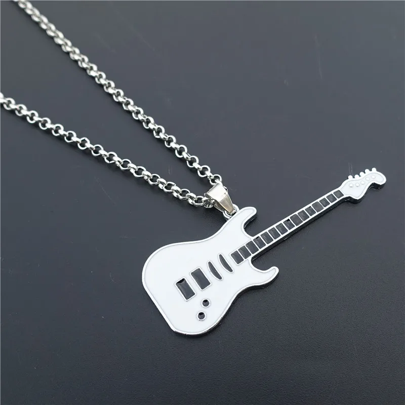 

Fashion Enamel Guitar Pendant Necklace Men Women Jewerly with 50 cm Link Chain