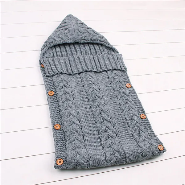 Спальный мешок для новорожденных 0-12 м, зимний теплый шерстяной вязаный свитер с капюшоном, пеленка, милый мягкий детский Пеленальный Одеяло для сна, сумка - Цвет: gray