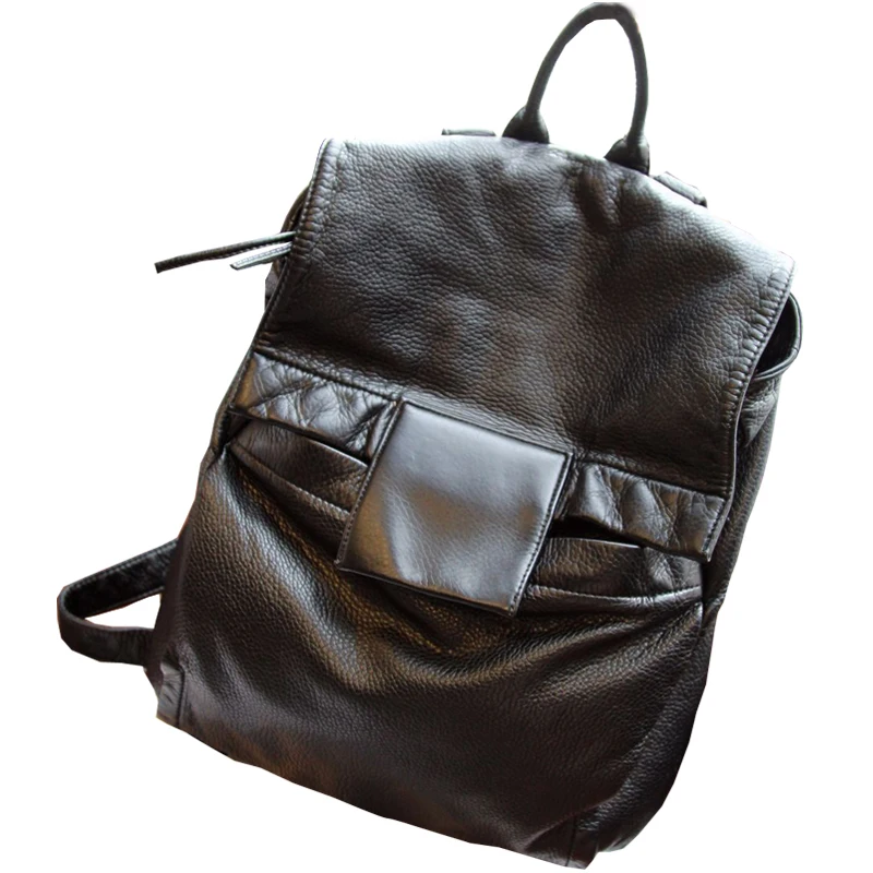 

Travel Sheepskin Backpack Women Genuine Leather Soft Mochila Feminina Black School Bag Soft Washed Leather Little Backpack