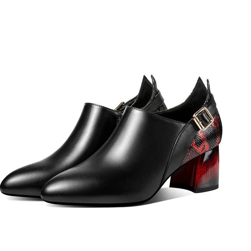 EGONERY/Женская обувь из натуральной кожи; сезон весна; Новинка; модные разноцветные женские туфли-лодочки с пряжкой; обувь на высоком каблуке на молнии; большие размеры - Цвет: red