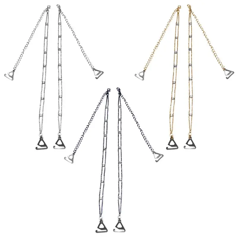 

Women Wedding Dress Metal Decorative Bra Straps Glitter Rhinestone Two Rows Handmade Beading Shoulder Chain Adjustable With Hook