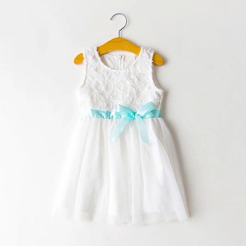 

2018 summer new korean children bowknot dress girls princess dress rose flower belt dresses baby sleeveless dress kids clothes
