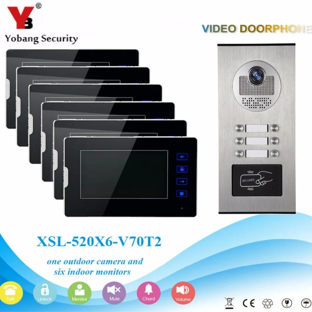 Yobang безопасности RFID разблокировать 6 пуговиц видео домофон отвечая Камера + 6 шт. 7 "сенсорные мониторы видео двери телефонный звонок Наборы
