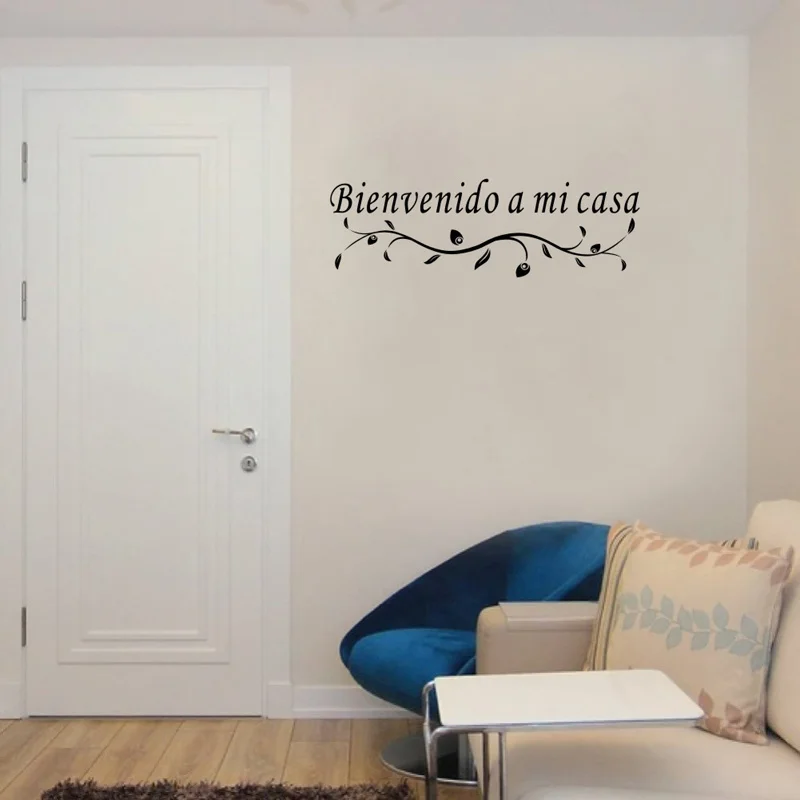 Bienvenido-a-mi-casa-Spanish-Wall-Sticker-for-home-decoration-living-room-Vinyl-Mural-door-Flower