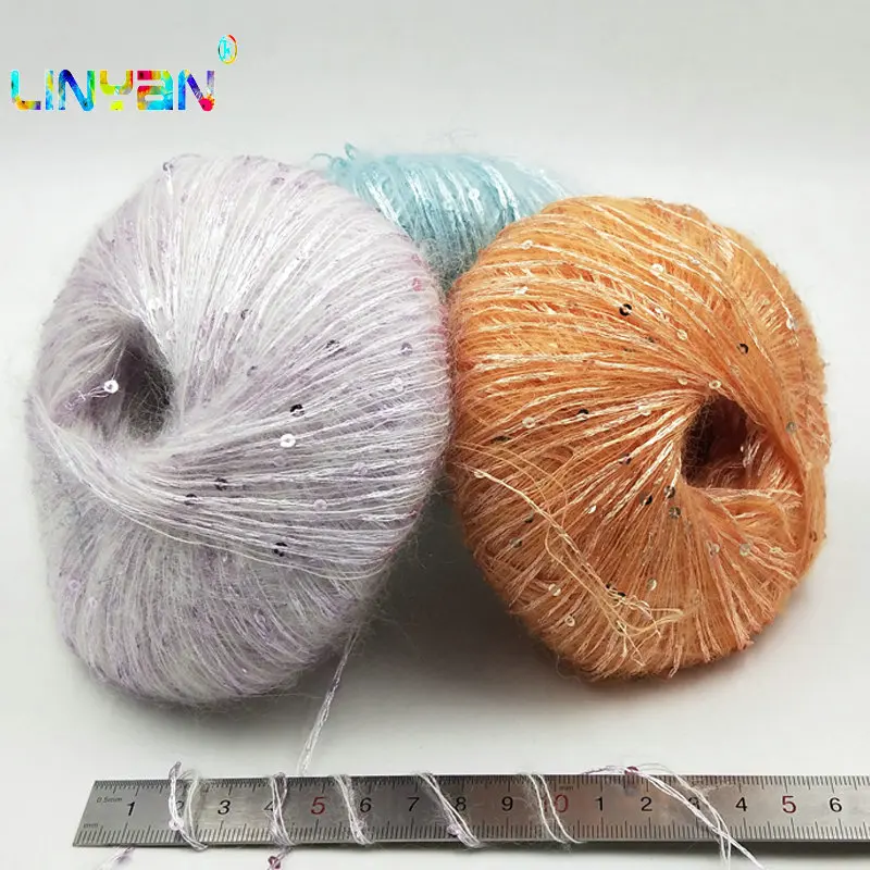 

3balls *50g Paillette wool yarn for crochet Sequin chunky wool yarn knitting Hand threads Scarf mohair crochet yarn t4