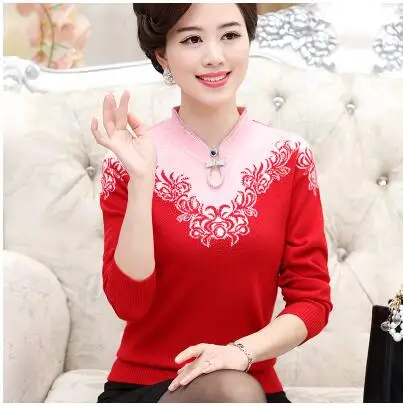 Кашемировый женский свитер высшего качества, Женский Рождественский свитер больших размеров с вышитыми бриллиантами, пуловер для мамы - Цвет: Красный