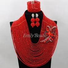 Ручная работа африканская бижутерия с бисером набор массивные красные свадебные ожерелье браслет серьги полный комплект ALJ037