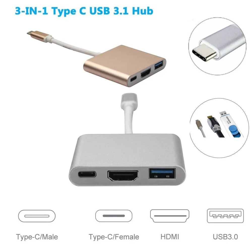 

CARPRIE USB Hub High Quality USB 3.1 Hub USB-C Thunderbolt 3 Ports Compatible To USB 3.0/HDMI/ Type-C Female Charger Adapter