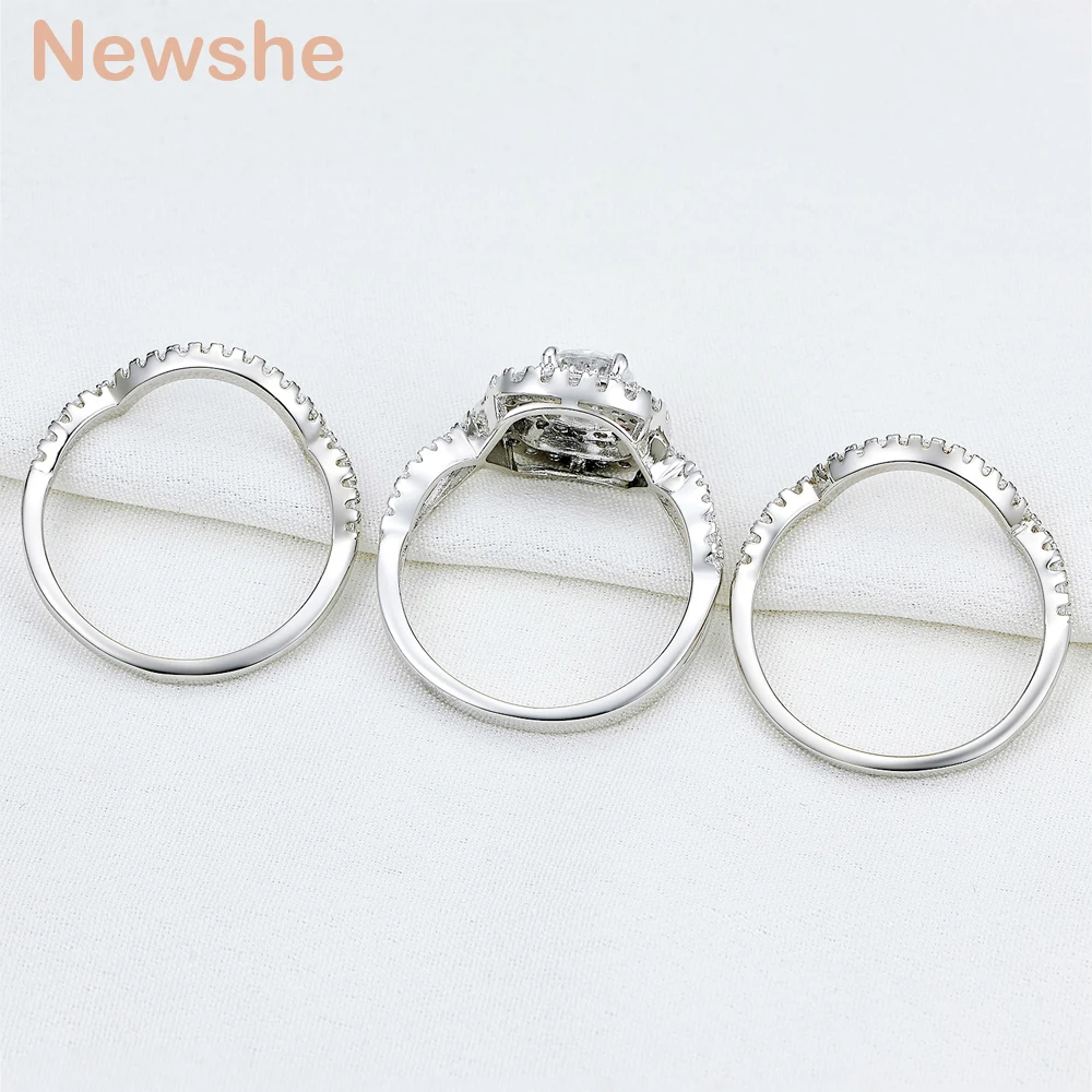 Newshe 3Pcs 925 Sterling Silver Wedding Rings For Women 2.1Ct AAA CZ Engagement Ring Set Classic Jewelry Size 5 6 7 8 9 10