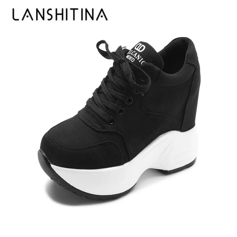 Günstige 2018 frauen Turnschuhe Mesh Casual Plattform Trainer Weiß Schuhe 10CM Heels Herbst Keile Atmungs Frau Höhe Zunehmende Schuhe