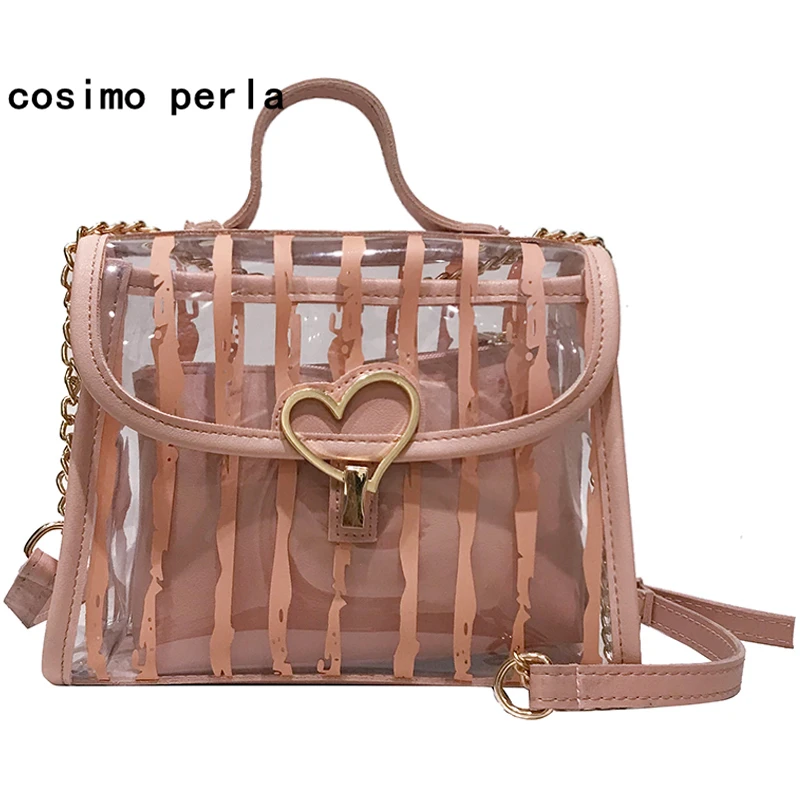 

Trendy PVC Clear Transparent bag Summer lady 2019 New Korean Crossbody bag for Women chain Tote Composite bag Jelly Handbag set
