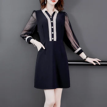 

2017 Spring Fall Fashion Office Lady Womens Patchwork 3/4 Sleeve Slim High Waisted Dress , Women Elegant Slim Summer 4xl Dresses
