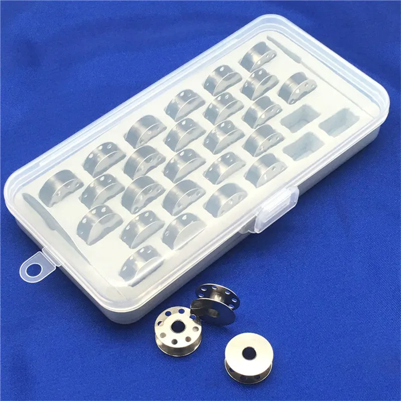 

1set 28 X Metal Bobbins 40264NS Spool Case Storage Box for Brother Janome Singer Elna With 1pc threaderAA7348