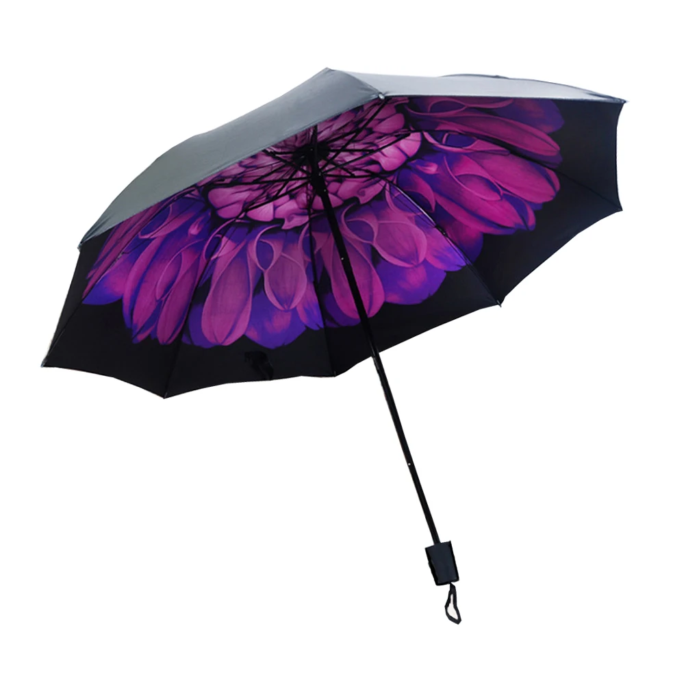 Anti UV Sun Rain Protection Windproof Parasols Violet 3 Folding