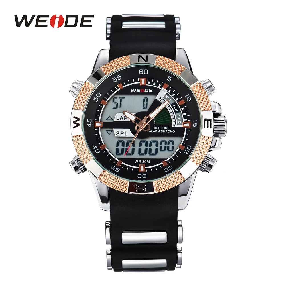 

WEIDE Men's Quartz Movement Luxury Sports Model Army Military Stopwatch Alarm Analog Digital Wristwatch Silicone Strap Band 3ATM