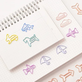 

12Pcs Colorful Metal Round Clips Cartoon Paper Clips Horse Rabbit Cloud Heart Shaped Book Mark Home School Anti-rusted 0055