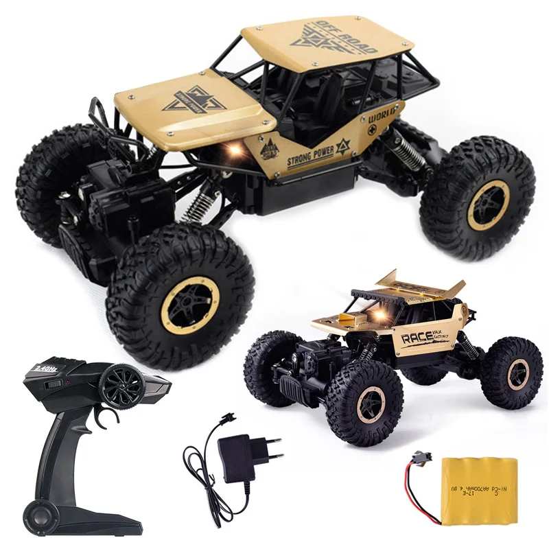 

4WD Metal Shell 2.4GHz Electric RC Car Rock Crawler Remote Control Colour Lights Toy Cars Off-Road Toys For Boys Kids Gift 1:18