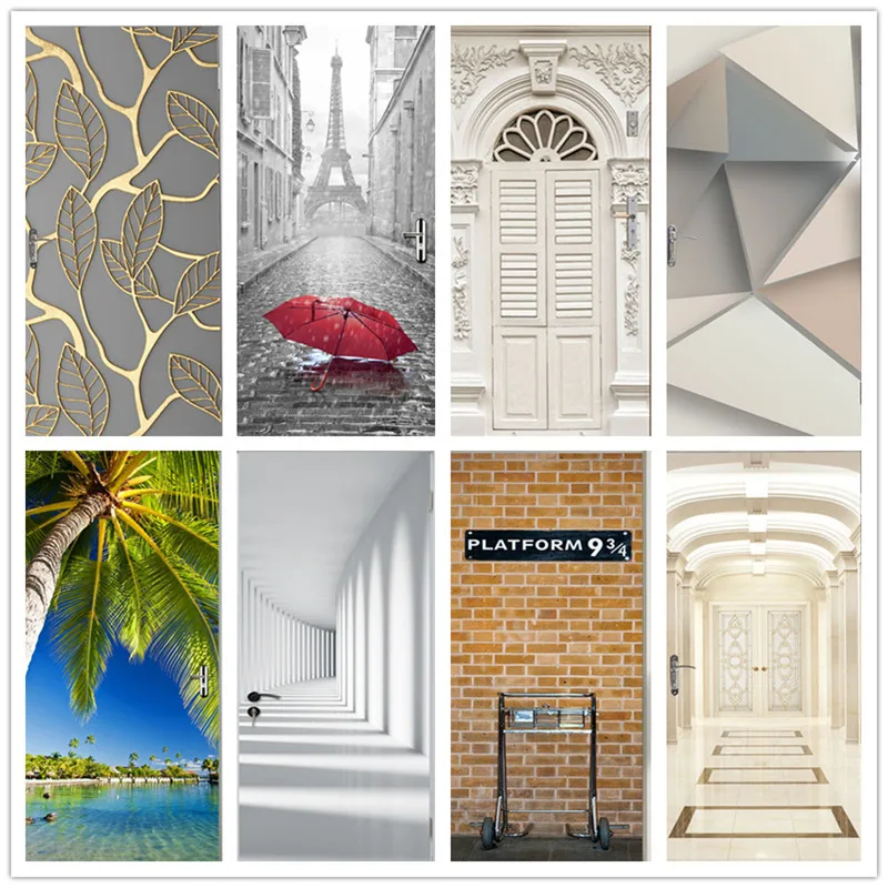 

Library Shelf London Platform Adhesive 3D Door Stickers DIY Wateproof Wallpaper For Sliding Glass Doors Home Decor Sticker Decal