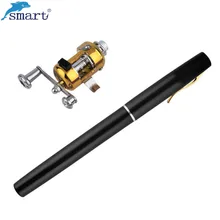 Mini Aluminum Alloy Fishing Pole + Reel Portable Pocket Pen Shape Folded Fishing Rod Wheel Baitcasting Pole Set Fishing Tackle