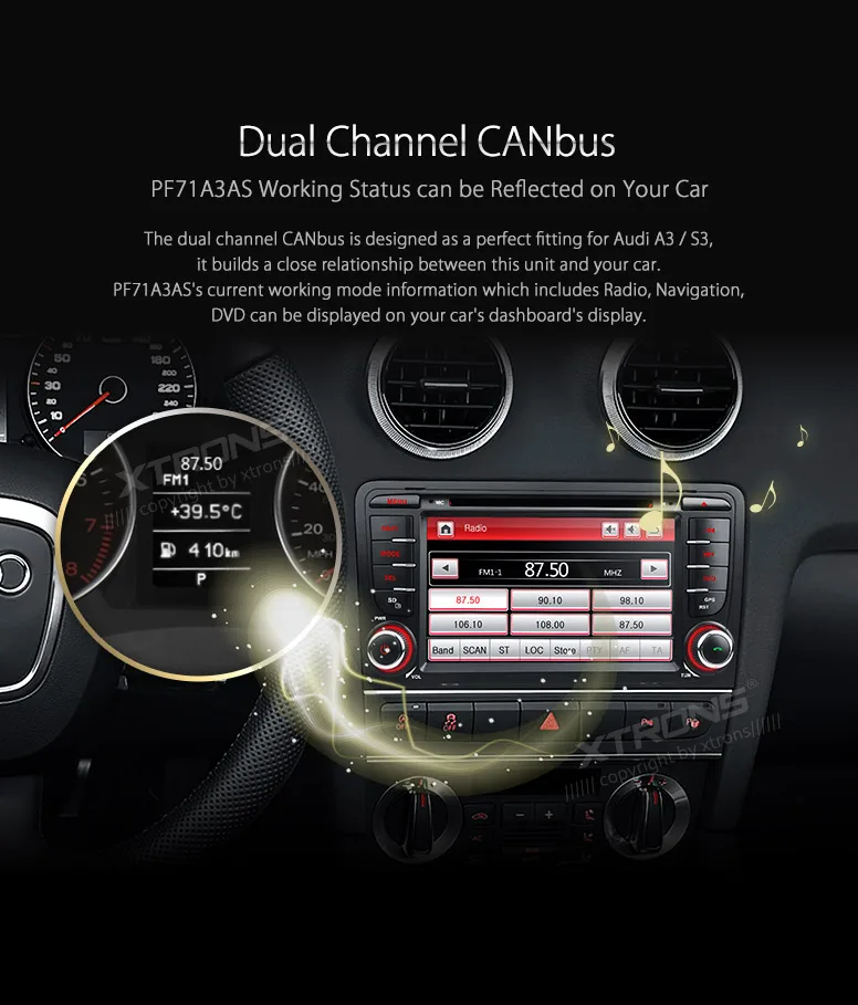 Top XTRONS 7 inch 2 DIN Car DVD Player GPS Navigation Radio Canbus USB SD for Audi A3 8P/A3 8P1 3-door Hatchback/S3 8P/RS3 Sportback 6