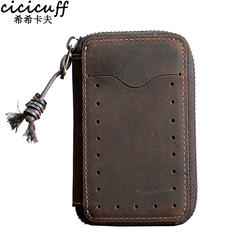 Prix Haute qualité hommes en cuir véritable porte clés en cuir porte clés Zipper hommes gouvernante femmes porte clés sac clé organisateur pochette