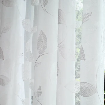 

Coffee and White Color Embroidery Leaves Sheer Curtain Balcony Voile Panel For Living Room Beadroom Tulle Blind