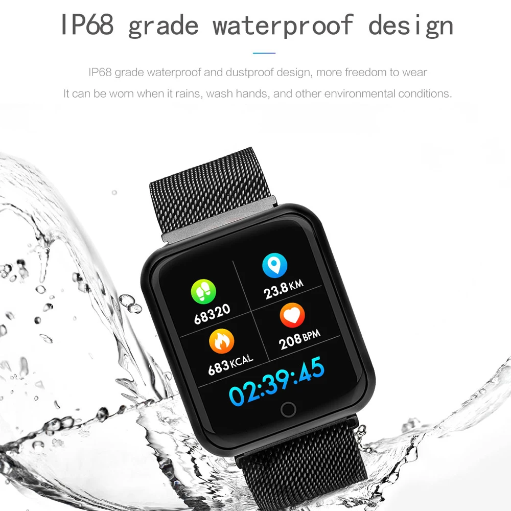 Sports IP68 Smart Watch Fitness Bracelet Activity Tracker Heart Rate Monitor Blood Pressure Men Women Smartwatch for Android IOS