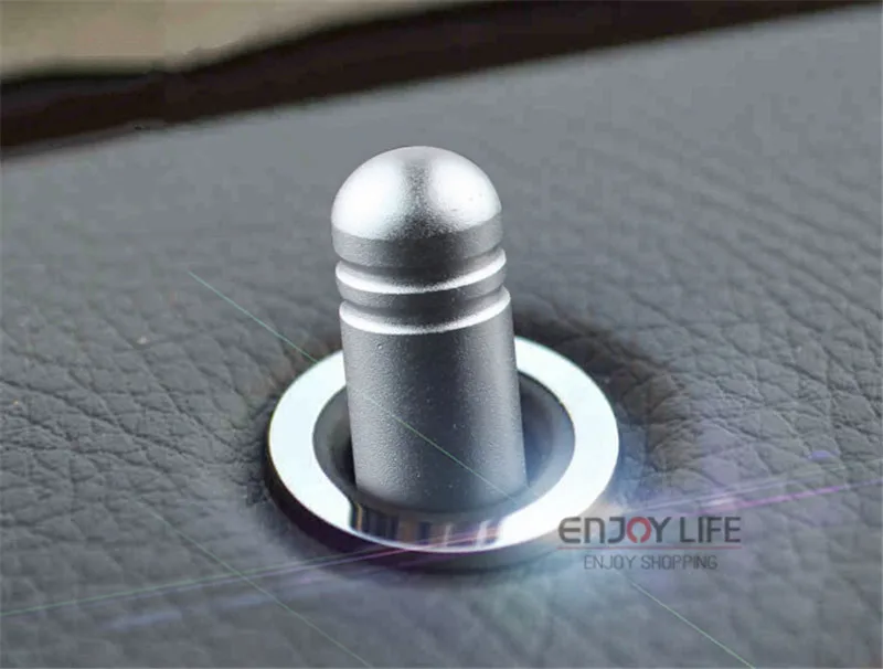 8pcs/ Silver Car Door Lock Pin Knob Button Trim Ring Cover Set For