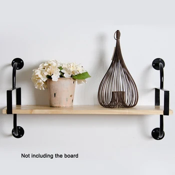 

2 pcs Vintage Iron Wall Shelf Solid black Wood Creative Support Bookshelf Bracket Wall Mount hardware no board