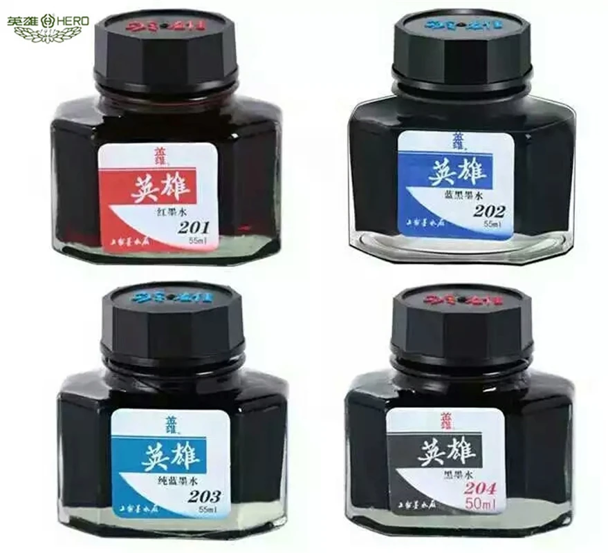 Hero fountain pen ink 50 ml glass black blue red bottled ink refill