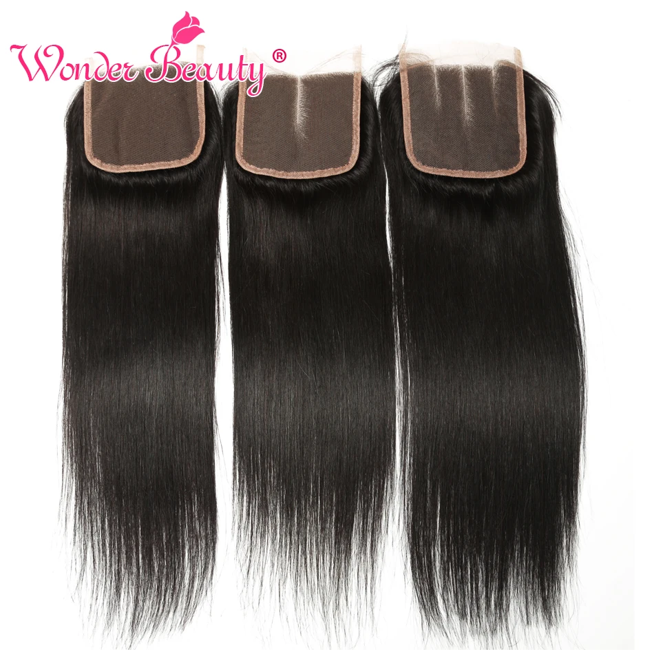 

Wonder Beauty non Remy Human Hair Peruvian Straight Lace Closure 4x4 Swiss lace 8-22inchesmiddle/Three/Free closure Hair