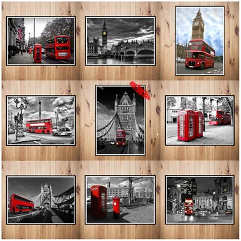

London Red Buses And Telephone Booths Kraft Cafe Bar Decorated Home Decor Coated paper Poster 42*30cm