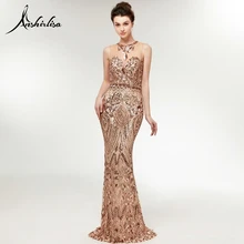 Anshirlisa Для женщин Русалка золото вечернее платье с блестками, длинные мусульманские Дубай Роскошные Шикарные Вечерние вечернее платье с круглым вырезом платье для выпускного на заказ