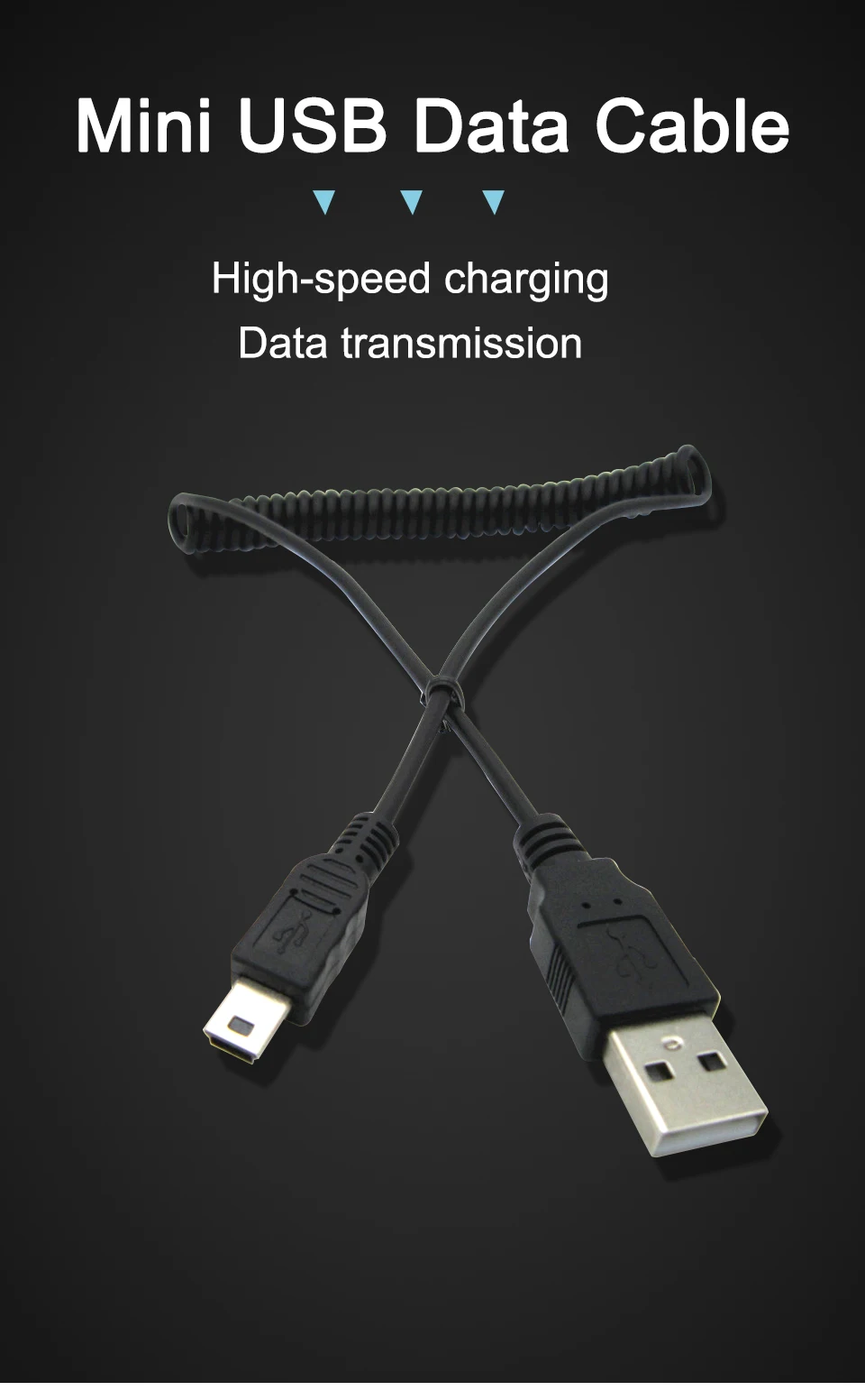 1.5m Mini USB Cable Fast Charging Data Cable For Cellular Phone Digital Camera HDD MP3 MP4 Player Tablets Spring Extension cable (1)