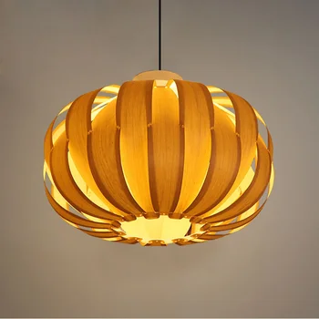 

Southeast Asia Pumpkin Shape Haing Lantern Circular Wood Handmade Wicker E27 Pendant Lamp for Dining Room Bar Light Fixture