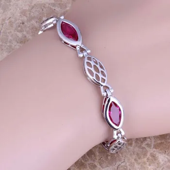 

Dazzling Red Cubic Zirconia Silver Plated Link Chain Bracelet 6.5 - 8 inch S0629