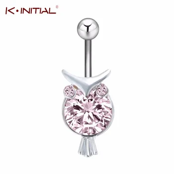 10Pcs  Retro Owl Pink Crystal Navel Belly Button Ring Body Piercing Zircon Jewelry 2017 Fashion Women Sexy Ring Jewelry