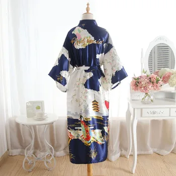 

Plus Size Women Long Satin Robe Bridesmaid Wedding Maid Of Honor Dressing Gown Printed Floral Nightgown Sexy Kimono Sleepwear